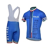 cheap Men&#039;s Clothing Sets-Men&#039;s Cycling Jersey with Bib Shorts Short Sleeve Mountain Bike MTB Road Bike Cycling Yellow Red Sky Blue Graphic Italy National Flag Bike Clothing Suit UV Resistant 3D Pad Breathable Quick Dry
