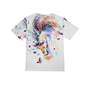 baratos Animais 3D da Menina-Para Meninas 3D Animal Cavalo Camisa Manga Curta Impressão 3D Verão Primavera Ativo Moda Estilo bonito Infantil 3-12 anos Ao ar livre Diário Interior Normal
