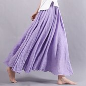 abordables Robes-Femme Balançoire Jupe longue Elégant Eté Maxi Jupes Couleur Pleine Plissé Casual Quotidien Noir Blanche Jaune Rouge Printemps &amp; Automne Coton Coton et lin