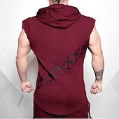 お買い得  メンズ アクティブ T シャツ &amp; タンクトップ-男性用 ランニングタンクトップ ワークアウト用タンクトップ ノースリーブ Tシャツ スポーツ スパンデックス 高通気性 吸汗性 ソフト ランニング アクティブトレーニング ウォーキング スポーツウェア アクティブウェア グラフィック ブラック バーガンディー