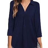 voordelige Vrouwen Werk Tops-damesblouse t-shirt basic effen dagelijks v-hals normaal lente&amp;amp;  herfst groen blauw wit zwart donker rood