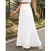 cheap Plain Skirts-Women&#039;s Long Skirt Straight Maxi High Waist Skirts Lace Floral Solid Colored Prom Vacation All Seasons Elegant Vintage Almond Black White