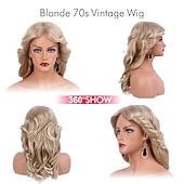 billige Historiske parykker-Blonde parykker kvinner Reewes blond 70-talls parykk Farrah Fawcett parykk vintage parykker blond parykk kvinner dame naturlig syntetisk full parykker vintage cosplay disco hår parykk fjærde parykk
