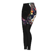 abordables Pantalons, shorts et jupes pour femmes-Femme Cuissard Long Collant Velo Vélo Pantalons Collants VTT Vélo tout terrain Vélo Route Des sports Graphic Botanique Floral Noël laid Chaud La peau 3 densités Respirable Séchage rapide Noir Rouge