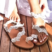 voordelige Casual-Witte strandhuwelijkssandalen met bloemenkant voor dames - perfect voor zomerbruiloften en informele uitstapjes