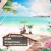 Недорогие Тапестри́ на океа́нском пляже-Window Landscape Wall Tapestry Art Decor Blanket Curtain Hanging Home Bedroom Living Room Decoration Coconut Tree Sea Ocean Beach