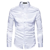 cheap Men&#039;s Satin Shirts-Men&#039;s Dress Shirt Collared Shirt Button Up Shirt Prom Shirt Satin Silk Shirt Plain Wedding Party Navy Black White Yellow Long Sleeve Collar Clothing Apparel