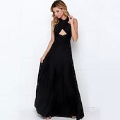 baratos Vestidos para Madrinhas-vestido de dama de honra linha a decote halter / decote em v sem mangas conversível infinito comprimento do chão elastano com faixa / fita / pregas vestido para impressionar 2025