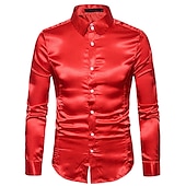 cheap Men&#039;s Satin Shirts-Men&#039;s Dress Shirt Collared Shirt Button Up Shirt Prom Shirt Satin Silk Shirt Plain Wedding Party Navy Black White Yellow Long Sleeve Collar Clothing Apparel