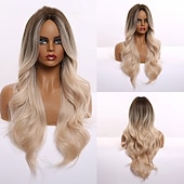 voordelige Synthetische trendy pruiken-synthetische pruik golvend middelste stuk pruik lang a24 synthetisch haar dames zacht party makkelijk mee te nemen blond roze zwart barbiecore pruiken