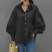 economico Top Semplici da Donna-Per donna Camicia Blusa Semplice Casual Manica Lunga Manica a Lanterna Colletto a Camicia Top Regolari Quotidiano Weekend Bottoni Nero Bianco Giallo Blu Primavera Autunno