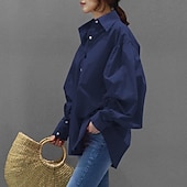 economico Top Semplici da Donna-Per donna Camicia Blusa Semplice Casual Manica Lunga Manica a Lanterna Colletto a Camicia Top Regolari Quotidiano Weekend Bottoni Nero Bianco Giallo Blu Primavera Autunno