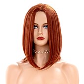 cheap Synthetic Trendy Wigs-Short Red Wave Wig Women&#039;s Straight Hair Ginger Synthetic Wig Natural Look Synthetic Full Hair Suitable for Cosplay Part Halloween Daily Use