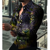 abordables Diseño Geométrico-Hombre Animal Tigre Diseño Geométrico Camisa Abotonar la camisa Manga Larga Moda Design Casual Exterior Vacaciones Festivos Otoño invierno Cuello Impresión 3D Abotonar Amarillo Rojo Azul Marino Azul