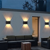 economico Applique per esterni-Lampada Da Parete Solare Con Luce Su E Giù 6 Led Per Esterni Impermeabile Cortile Illuminazione Per Esterni Villa Muro Recinzione Portico Illuminazione Decorazione Luci Solari Da Parete Per Lavaggio