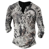cheap Ghost&amp;Skull-Men&#039;s Graphic Skull T shirt Henley Shirt Tee Long Sleeve 3D Print Basic Classic Casual Street Casual Daily Spring &amp;  Fall Navy Blue Blue Brown Gray Henley Henley T-Shirt