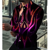 cheap Geometric Pattern-Men&#039;s Geometric Pattern Flame Shirt Button Up Shirt Long Sleeve Fashion Designer Casual Daily Holiday Going out Spring &amp; Summer Turndown 3D Print Button-Down Black / Red White Red Blue Purple