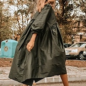 halpa Mekot-Naisten Midimekko Rento mekko Kukka mekko Tyylikäs Vapaa-aika ulko- Loma Pyhäpäivä Loose Fit Kukka Leopardi Puhdas väri Puolihiha Tiukka pyöreä kaula-aukko Musta Purppura Fuksia Apila Kevät Syksy
