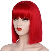 economico Parrucche di Carnevale-parrucca rossa delle donne breve parrucca bob rossa con la frangetta aspetto naturale parrucca sintetica morbida parrucca carina festa cosplay halloween parrucche da 12 pollici festa di natale