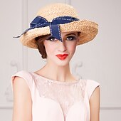 olcso Partikalapok-Kalap Természetes rost Szalmakalap Hétköznapi koktél Royal Astcot Retro Romantikus Klasszikus Val vel Szalagok Sisak Fejfedők