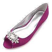 cheap Casual-Women&#039;s Navy Blue Peep-Toe Flats with Rhinestone Embellishments – Elegant Satin Shoes for Weddings, Parties, and Formal Events