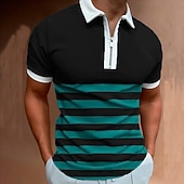 Men's Zip Polo Polo Shirt Street Casual Classic Collar Quarter Zip Short Sleeve Fashion Streetwear Color Block Striped Patchwork Zipper Summer Spring Regular Fit White Navy Blue Green Zip Polo 5