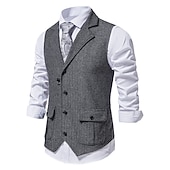 cheap Men's Waistcoat-Men's Vest Waistcoat Wedding Party / Evening Vintage Retro Spring Fall Pocket Polyester Warm Solid Color Single Breasted Regular Fit Navy Blue Dark Green Coffee Gray Vest