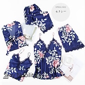 cheap Women&#039;s Sleepwear-Women&#039;s Lace Silk Satin Pajama Sets 5Pcs Cami Top Nightgown Lace Night Robe Sexy Sleepwear Robe Sets Nightdress With Chest Pads Home Outfits