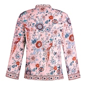 preiswerte Boho Tops-Damen Hemd Bluse Gelb Rosa Pudriges Rosa Graphic Blumen Taste Bedruckt Langarm Täglich Festtage Vintage Boho Strassenmode Rundhalsausschnitt Standard Boho S