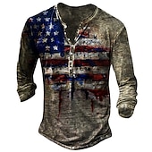 billiga Vintage &amp;amp; Retro-Herr T-shirt Henleytröja T-shirts Vintage Retro Grundläggande Skjorta Grafisk Amerikanska flaggan Långärmad Skjorta Svart Gul Rubinrött Gata Ledigt Dagligen Henley Vår &amp; Höst Kläder Plusstorlekar S M
