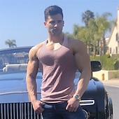 billiga Gym-toppar-Herr Linne Undertröjor Ärmlös tröja Wifebeater skjorta Ärmlös Rund hals Sommar Slät Sport Mode Lättvikt Semester Ledigt Helgdag Svart Vit Rubinrött Topp t-shirt för män