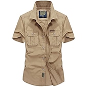 cheap Men&#039;s Active Tees &amp; Tanks-Men&#039;s Hiking Shirt / Button Down Shirts Tactical Military Shirt Short Sleeve Shirt Top Outdoor Breathable Quick Dry Lightweight Summer Polyester ArmyGreen Blue khaki Camping / Hiking / Caving