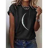 cheap Plain tee-Women&#039;s T Shirt Galaxy Moon Basic Short Sleeve Round Neck Regular Tops Casual Daily Black
