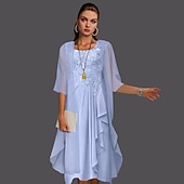 abordables Avec veste-Robe à deux pièces A-ligne pour la mère de la mariée à la plage invitée de mariage élégant col arrondi longueur genou chiffon dentelle sans manches vestes avec plis et appliqués 2025 taille