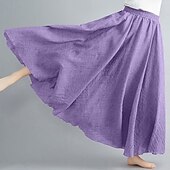 abordables Robes-Femme Balançoire Jupe longue Elégant Eté Maxi Jupes Couleur Pleine Plissé Casual Quotidien Noir Blanche Jaune Rouge Printemps &amp; Automne Coton Coton et lin