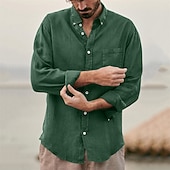 voordelige Vakantie-Voor heren Overhemd Linnen overhemd Zomer overhemd Strand hemd Overhemden zonder broek Effen Kleur Buiten Vakantie Zwart Bruin Groen Khaki Lange mouw Strijkijzer Lente &amp; Herfst Kleding Button-omlaag