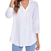 voordelige Vrouwen Werk Tops-damesblouse t-shirt basic effen dagelijks v-hals normaal lente&amp;amp;  herfst groen blauw wit zwart donker rood