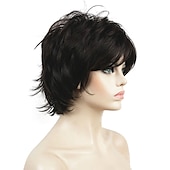 cheap Older Wigs-Karen Wig Short Layer Long Hair Fully Synthetic Wig 12TT26 Brown Highlights