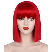 economico Parrucche di Carnevale-parrucca rossa delle donne breve parrucca bob rossa con la frangetta aspetto naturale parrucca sintetica morbida parrucca carina festa cosplay halloween parrucche da 12 pollici festa di natale