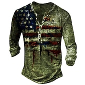 billiga Vintage &amp;amp; Retro-Herr T-shirt Henleytröja T-shirts Vintage Retro Grundläggande Skjorta Grafisk Amerikanska flaggan Långärmad Skjorta Svart Gul Rubinrött Gata Ledigt Dagligen Henley Vår &amp; Höst Kläder Plusstorlekar S M