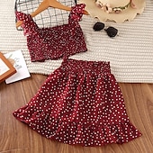 abordables Ensembles pour filles-Ensemble robe Ensemble 2 Pièces Bébé Fille Pois Manche Courte Actif Ecole Coton 7-13 ans Eté Jaune