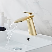 economico Classici-Rubinetto per lavabo da bagno, rubinetti per vasca da bagno in stile moderno monoforo a cascata in ottone con acqua calda e fredda
