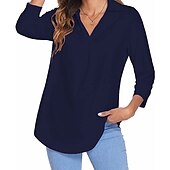 voordelige Vrouwen Werk Tops-damesblouse t-shirt basic effen dagelijks v-hals normaal lente&amp;amp;  herfst groen blauw wit zwart donker rood