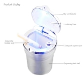 abordables Rangements pour voiture-voiture cendrier portable détachable inoxydable auto véhicule cigarette cendrier cendres avec bleu led indicateur de lumière sans fumée pour voiture porte-gobelet bureau à domicile intérieur de la