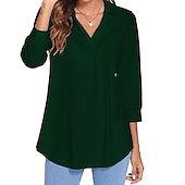 voordelige Vrouwen Werk Tops-damesblouse t-shirt basic effen dagelijks v-hals normaal lente&amp;amp;  herfst groen blauw wit zwart donker rood
