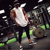 halpa Hihattomat treenipaidat-Miesten Hihaton Liivin toppi Aluspaita Hihaton paita Hihaton Tiukka pyöreä kaula-aukko Kesä Yhtenäinen väri Väripalikka Urheilu Muoti Kevyt Tilkkutäkki Loma Kausaliteetti Päivittäin Mustavalkoinen