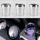 abordables Rangements pour voiture-voiture cendrier portable détachable inoxydable auto véhicule cigarette cendrier cendres avec bleu led indicateur de lumière sans fumée pour voiture porte-gobelet bureau à domicile intérieur de la