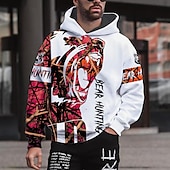 cheap Men&#039;s 3D Hoodies-Men&#039;s Graphic Animal Hoodie Hoodies Sweatshirt Hoodie Long Sleeve Hooded Sweatshirt Hooded Streetwear 3D Print Sports &amp; Outdoor Daily Black And White Light Khaki. Print Spring &amp;  Fall Designer