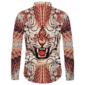voordelige Dierenprint-Voor heren dier Tijger Overhemd Overhemd met knopen Lange mouw Modieus Ontwerper Casual Buiten Vakantie Dagelijks Lente zomer Kraag 3D-afdrukken Button-omlaag Geel