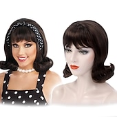 cheap Outfits-Set with Polka Dots Vintage Dress Beehive Curl Hair Wig 2* Wig Caps 4 PCS 1950s Retro Vintage Tea Dress A-Line Dress Rockabilly Flare Dress Women&#039;s Costume Christmas Homecoming